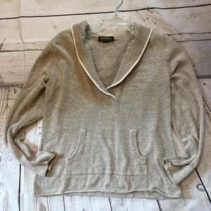 Eddie Bauer Chic Hooded Cozy Beige Pullover Sweater Front Pockets Size Large